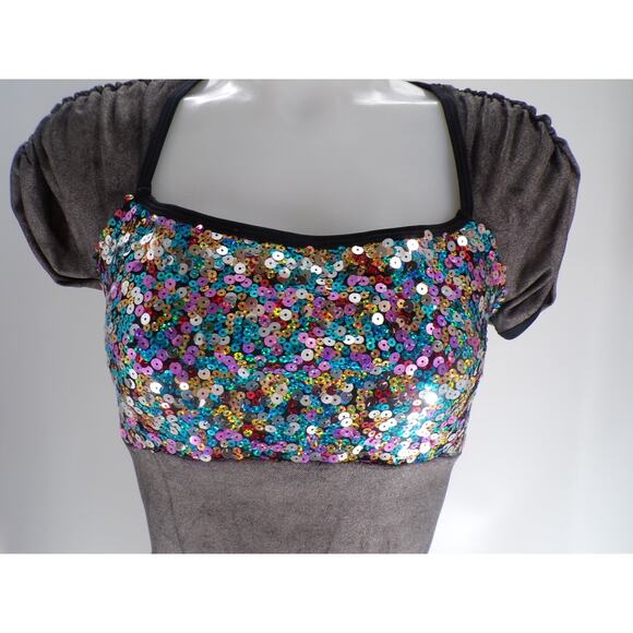 Dance Costume Curtain Call E767 Large Adult Gray Jazz Sequin Acro Musical - Picture 2 of 7